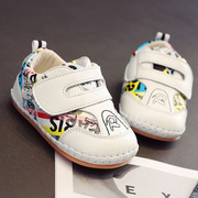 春秋婴儿学步鞋软底男女宝宝鞋0-36-12个月卡通字母魔术贴白色鞋