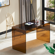 简易后现代茶色玻璃极简轻奢90cm书桌家用电脑桌，简约小书桌60cm长
