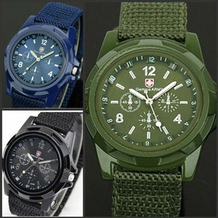 男士手表军队风腕表时尚帆布编织带运动军表高中生军绿色休闲手表