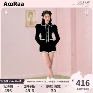 认准原创AooRaa南法少女千金黑色丝绒套装泡泡袖高级感两件套