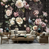 欧式复古手绘玫瑰花壁纸孔雀花卉壁画客厅电视背景墙纸无纺布墙布