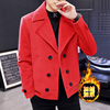 冬季短款毛呢大衣男士韩版修身红色外套加绒加厚潮流帅气呢子风衣