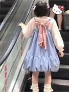 日系少女可爱背带裙，套装女学生甜美宽松娃娃，领衬衫+蝴蝶结连衣裙