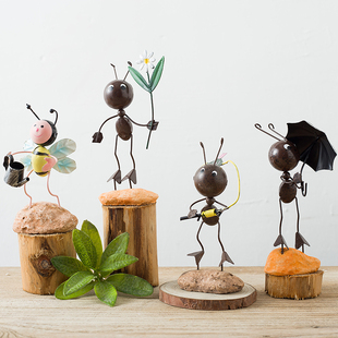 创意蚂蚁铁艺摆设可爱小摆件家居装饰品儿童房时尚电视柜桌面摆件