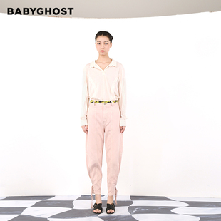BABYGHOST原创设计粉色拼接收脚牛仔长裤内置拉链显瘦小脚