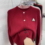 红色毛衣外套女秋冬时尚，洋气慵懒风针织开衫加厚上衣