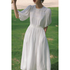 美丽的皇帝法式优雅白色蕾丝灯笼袖连衣裙女夏季气质显瘦裙子