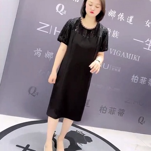 芮娜依莲夏款7755圆领半袖韩国简单大方垂感舒适遮肉显瘦连衣裙