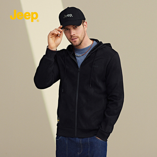 jeep吉普连帽拉链开衫男士半高领针织衫毛衣外套加厚保暖夹克上衣