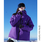 户外运动大码滑雪服女冬紫色速干冲锋衣外套保暖加厚登山服情侣款