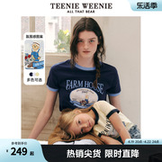 TeenieWeenie小熊女装2024春夏时髦撞色圆领短袖T恤印花上衣