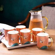 定制欧式轻奢水具套装家用客厅陶瓷水杯水壶带托盘简约花茶茶壶茶
