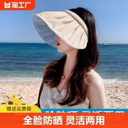 防晒帽女夏季防紫外线，贝壳遮阳帽空顶，太阳帽子夏天儿童可折叠防风