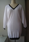 美国品牌mng女装全棉v领长袖连衣裙蝙蝠袖白色，毛衣裙(毛衣裙)无标