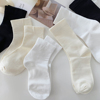 白色袜子女春夏季纯棉ins潮短袜，夏天季运动(季运动)韩国日系纯色薄款中筒