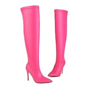 米白色粉红色桃红色靴子尖头，细跟高跟过膝长靴，瘦瘦靴长筒大码yll