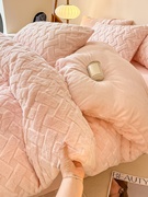 韩式加厚兔毛牛奶绒床上四件套粉色加绒床品珊瑚绒被套床单三件套