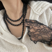 美芽的店~赫本风，的优雅·黑色长，珍珠锁骨链毛衣链