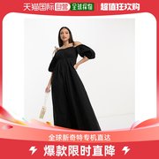 香港直邮潮奢tall女士设计长筒，露肩棉质褶皱胸部长，款连衣裙(黑)