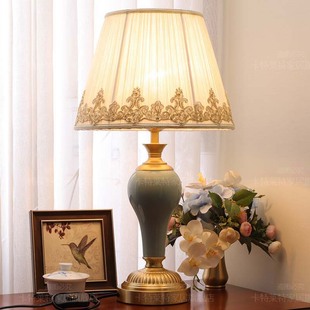 陶瓷全铜台灯卧室床头灯简约现代温馨浪漫家用美式遥控结婚房装饰