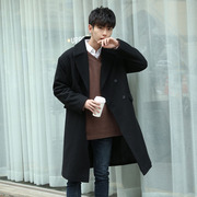 冬季韩版休闲毛呢大衣男中长款加厚青年双排扣羊绒，风衣外套潮