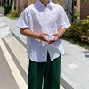男士夏季韩版宽松短袖衬衫潮流，蓝色衬衣c6611-p48