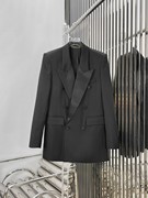 欧洲站女装 简约优雅气质 6粒扣 吸烟装 显瘦黑色西装外套