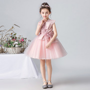 儿童礼服公主裙女童主持走秀蓬蓬纱，小女孩洋气生日演出服短款粉色