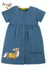 英国Frugi有机棉女童蓝绿色黄格子双面穿连衣裙短袖DRA017CDH