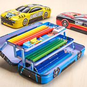 汽车文具盒铁小学生笔盒，三层儿童铅笔盒男女多功能韩国创意