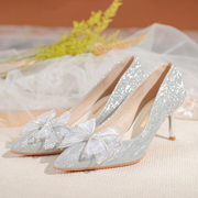 纽卡萱新娘鞋婚鞋女2022年法式公主尖头单鞋出嫁结婚鞋高跟鞋