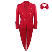 圣诞节中世纪复古服装中长款双排扣驳领红色燕尾礼服成人2023新