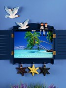 室内地中海风格蓝色百叶窗款，客厅电表箱遮挡箱配电箱电表盒装饰箱