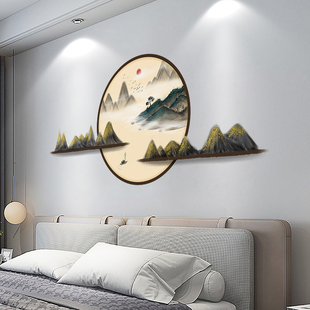 3d立体中国风墙贴纸卧室床头客厅电视背景墙装饰墙纸自粘贴画墙画
