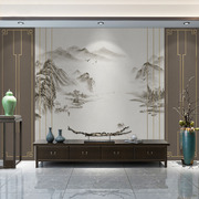 新中式水墨山水壁画现代客厅电视背景墙壁纸壁布古典沙发卧室墙纸