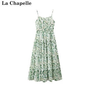 拉夏贝尔/La Chapelle碎花连衣裙收腰垂感显瘦气质吊带裙子女