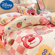 草莓熊牛奶绒四件套冬款2023维尼儿童床上用品三件套定制床笠0.9