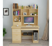 品质保证实木书桌书柜组合家用松木带书柜一体桌学生台式简约