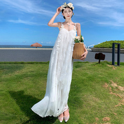 晨袍女新娘婚礼高级感法式蕾丝白色仙网纱长款吊带连衣裙晨拍礼服