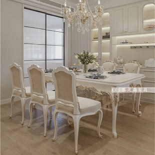 法式奢华实木餐桌现代新古典客厅长方形家用1.8米雕花餐桌椅组合