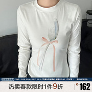 Onthereverse 原创设计春季勺子印花长袖T恤基础白色圆领上衣