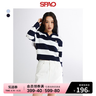 SPAO韩国同款2024年春季女士长袖翻领套头毛衣SPKWE12G52