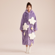销粉色珊瑚绒长袖睡衣女甜美可爱保暖冬季学生，外穿睡袍设计感家厂
