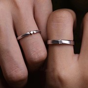 S925纯银素圈结婚莫桑石单钻情侣对戒指男女开口小众设计挚爱一生