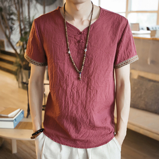 唐装男短袖男夏季薄款青年中国风复古盘扣，半截袖t恤中式古风男装