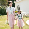 女童夏季母女装假两件套连衣裙亲子装N7复古中国风汉服粉色礼服裙