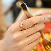 韩版18K玫瑰金蝴蝶结开口戒指女 时尚可爱甜美镶钻钛钢指环饰品