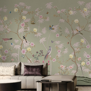 3d新中式法式花鸟壁纸客厅电视沙发背景墙定制墙布美式复古风墙纸