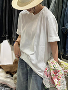 星星家2024新女装(新女装，)韩版白色短袖t恤宽松休闲纯色黑色精梳全棉上衣