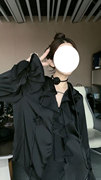 高级感v领黑色长袖衬衫，女春夏薄款荷叶边系带衬衣独特别致上衣潮